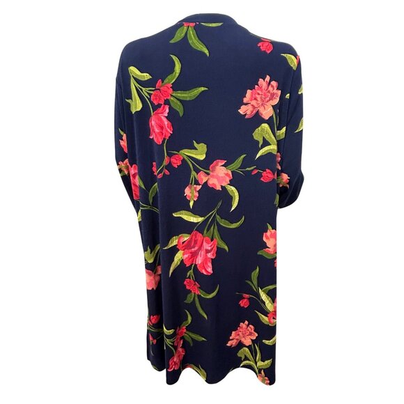 Susan Graver QVC Mini Dress 1XP Navy Floral V-Neck Button Down Slits Pockets - Picture 3 of 14